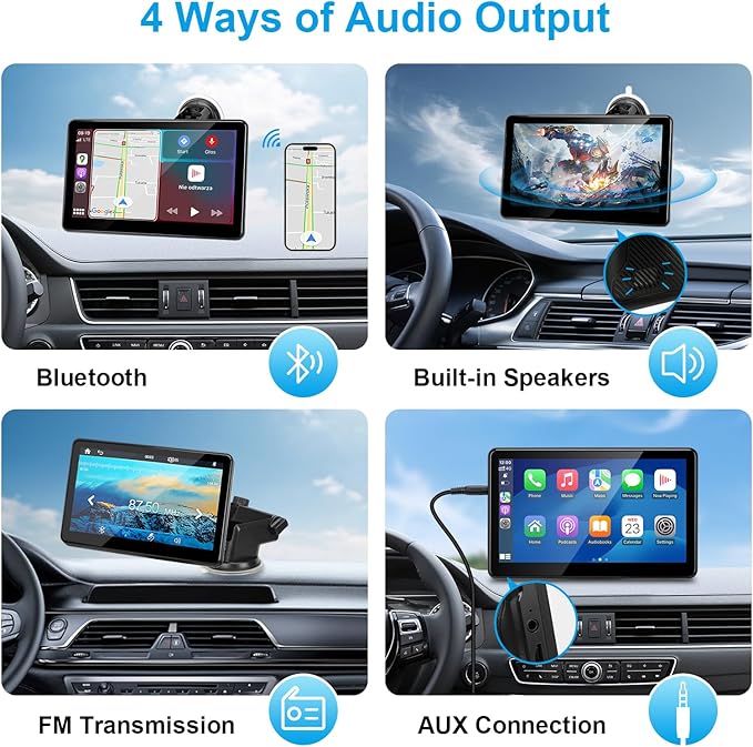 Portable Wireless CarPlay Screen for Car, 7" HD Touch Screen for Car with CarPlay and Android Auto, Pantalla para Carros with Bluetooth/AUX/FM Transmitter/Voice Control/Navigation for All Vehicles