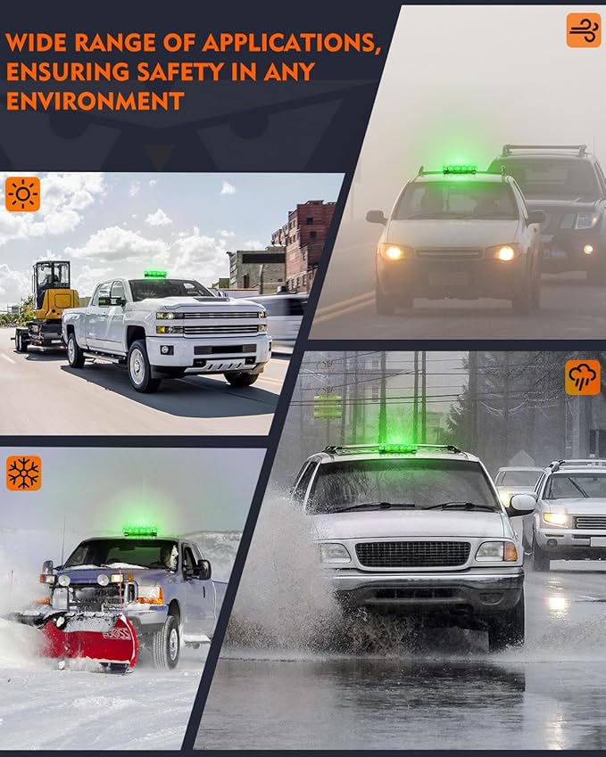 LUMENIX LED Roof Top Strobe Beacon Light Bar Rooftop Security Warning Emergency Flashing Plow Lights for Construction Vehicles Tow Commercial Trucks Postal Cars Snowplow - Green
