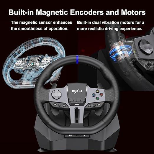 PXN - V9 Gen2 Racing Wheel - 270&900° Car Sim Steering Wheel, 3 Pedals, H Shifter, APP Support, Vibration Feedback - Gaming Steering Wheel for PC, PS4, Xbox One, Xbox Series X/S