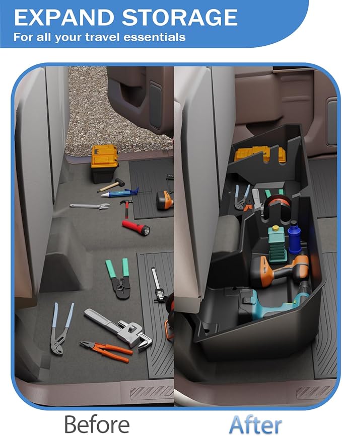FengYu Under Seat Storage Box Compatible with 2019-2026 Chevy Chevrolet Silverado 1500/GMC Sierra 1500, 2020-2026 Silverado/Sierra 2500HD/3500HD Double Cab & Crew Rear Underseat Organizer Accessories