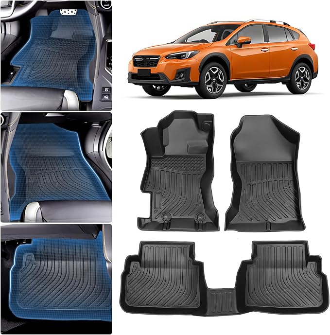 Sunsdrew TPE All Weather Floor Mats, Custom Fit for 2018-2023 Subaru Crosstrek/2017-2023 Impreza, Black, 4 Pc Set | Front Rear Floor Liners Accessories, All Weather Protection, TPE Rubber, Raised Edge