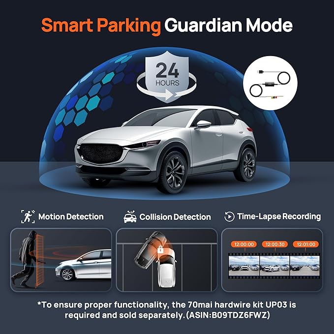 70mai 4K Dash Cam Front and Rear with STARVIS, Dashcam with 5GHz WiFi, GPS Car Camera, Super Night Vision, ADAS, 3'' IPS Screen, 24H Parking Mode, Time-Lapse, Loop Recording, Support 256GB Max (A800S)