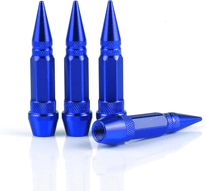 SINGARO 60mm Spiked Valve Caps, Aluminum Alloy Dustproof and Waterproof Tire Valve Stem Caps, Suitable for Cars, Trucks and Motorcycles (4PCS Blue)