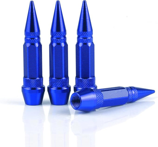 SINGARO 60mm Spiked Valve Caps, Aluminum Alloy Dustproof and Waterproof Tire Valve Stem Caps, Suitable for Cars, Trucks and Motorcycles (4PCS Blue)