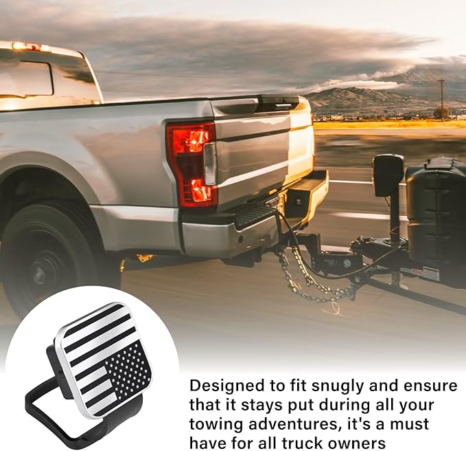 2 Inch Rubber Trailer Hitch Cover, Durable Tow Hitch Covers with American Flag, Car Exterior Accessories Fits for 2 Inches Hitch Receivers, Hitch Cover Tube Plug Cap for Trucks(Silver&Black Line)