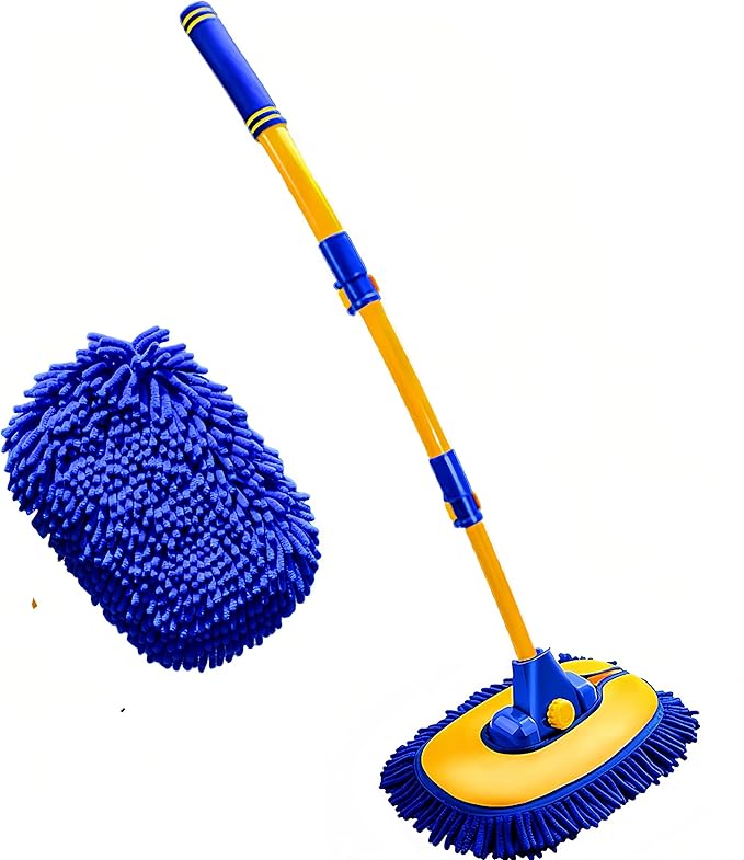 Upgrade Car Wash Brush with Long Handle,Car Wash Brush Car Cleaning Brush Kit Car Wash Mop Car Wash Brush with Hose Attachment Car Washing Brush with Scratch-Free Replacement Head(Blue
