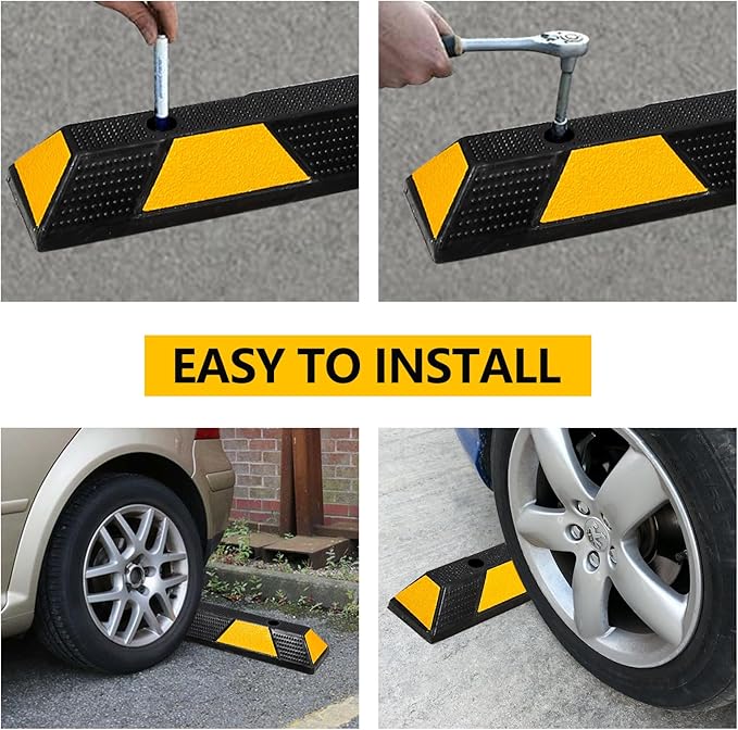 PeakPursuit 1 Pack 72" Rubber Parking Curb, Curb Parking Stoppers, 6 ft Wheel Stopper with Reflective Stripes for Cars and Trucks Durable Parking Lot Bumper