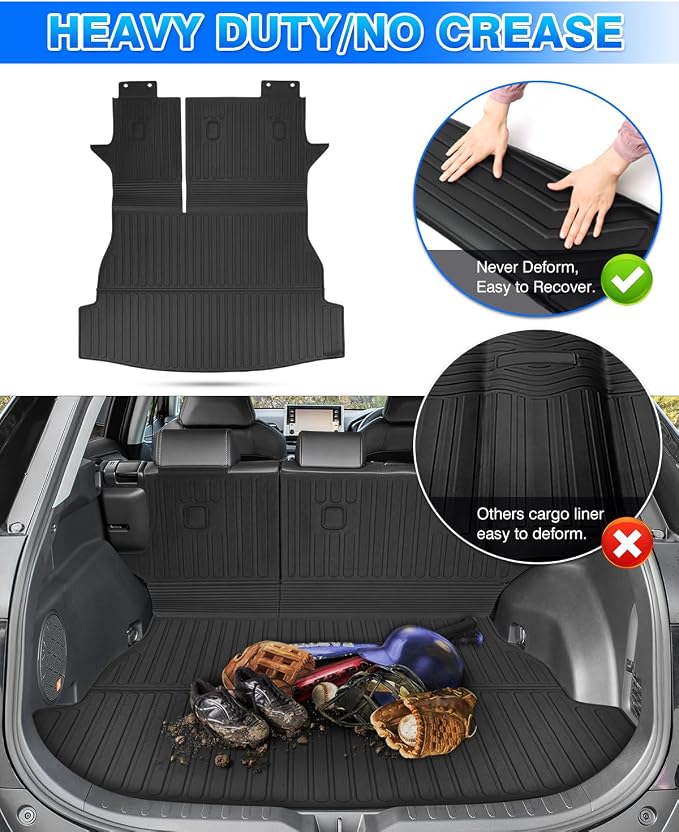 Rav4 Cargo Liner - Trunk Mat Fits for Toyota Rav4 2019-2025 (Include Hybrid), All Weather Cargo Mat with Backrest Mat for Rav 4 Accessories, Heavy Duty Car Mats, Car Accessories