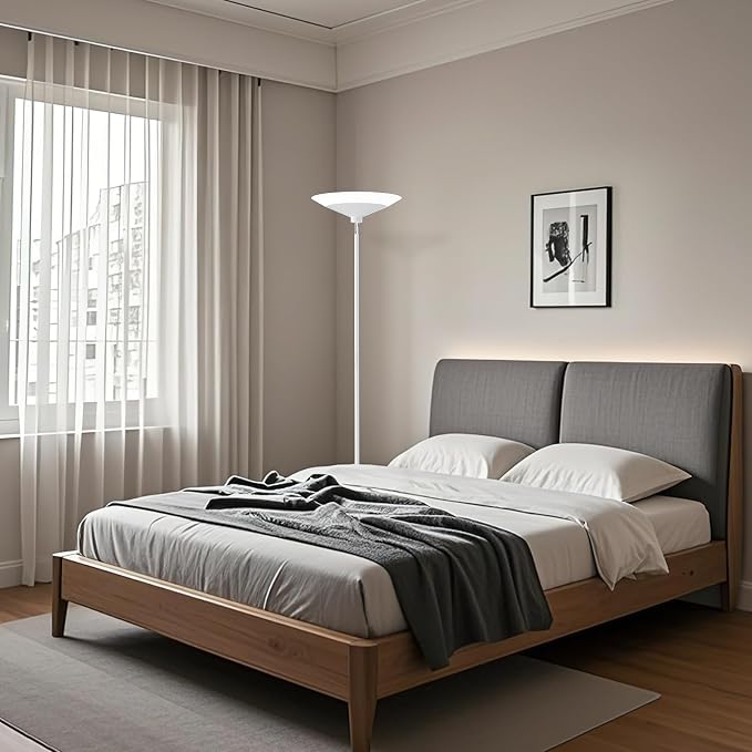 SIBRILLE White Torchiere Floor Lamp - 30W Dimmable LED Standing Lamp with Remote/Button Control, 1800Lm, 3000-6500K, 72in Bright Standing Pole Light for Living Room Bedroom Office Corner