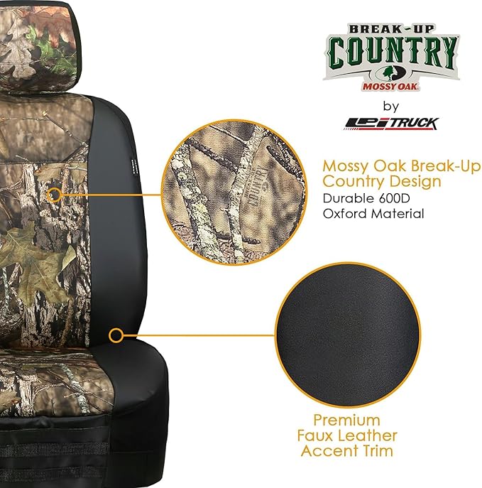 LPI Truck Mossy Oak Heavy Duty Car Seat Covers for Front Seats; Fits Sedans and SUVs, Includes Front and Rear Storage Pockets, Built-in Molle Style Organizer; Semi-Custom Fit; 2pcs