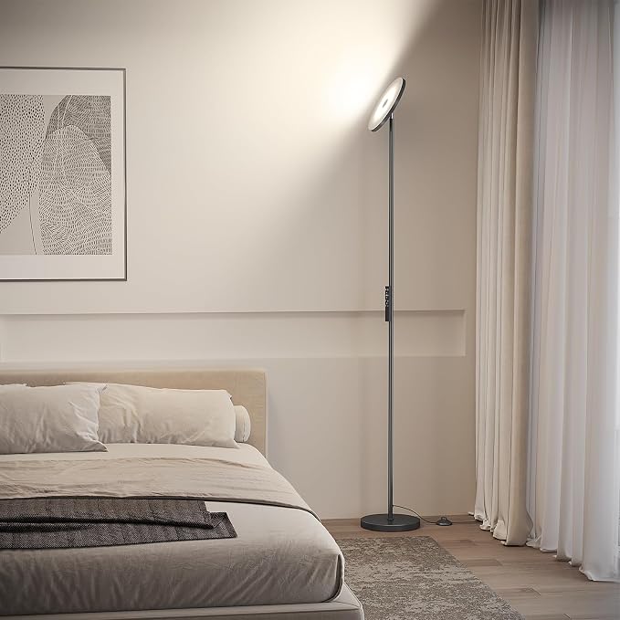 SUNMORY Smart RGB Floor Lamps for Living Room, 32W Bright LED Floor Lamp with APP and Remote Control, Tall Standing Lamp with Stepless Dimmable, Modern Torchiere Corner Lamp for Bedroom, Gaming Room