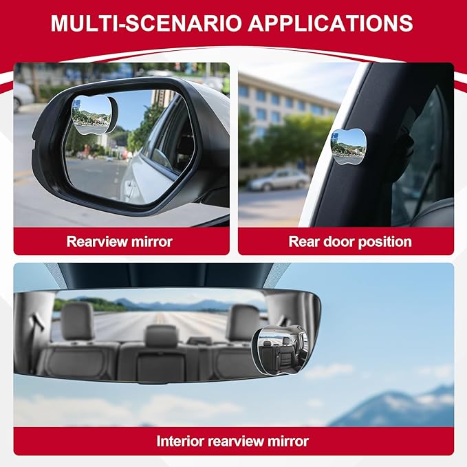 LivTee Blind Spot Mirrors, Apple-Shaped HD Glass Frameless Convex Rear View Mirrors, Wide Angle Adjustable Stick for Side Mirror, Automotive Exterior Accessories for Car, SUV & Trucks, Pack of 2