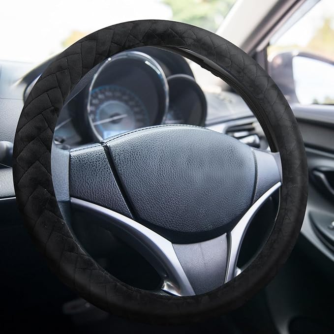 DaisyInner 18 Inch Truck Steering Wheel Cover Velvet Wheel Semi-Truck Comfy Grip Cover Anti Slip Car Accessory, Fits Rv, Big Rig and Classic Car (Black, Fashion Style)