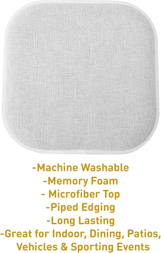 Sweet Home Collection Chair Cushion Memory Foam Pads Honeycomb Pattern Slip Non Skid Rubber Back Rounded Square 16" x 16" Seat Cover, 2 Pack, Alexis Gray/White