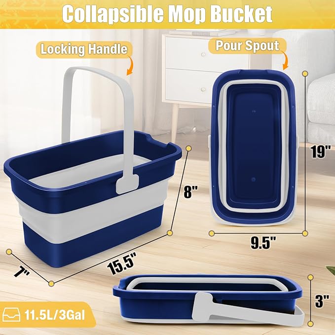 Collapsible Mop Bucket for Cleaning with Handle, Silicone Square Wash Bucket for Windows Cleaning Car Washing,Cleaning Supplies Organizer Plastic Water Bucket