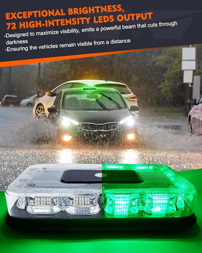 LUMENIX LED Roof Top Strobe Beacon Light Bar Rooftop Security Warning Emergency Flashing Plow Lights for Construction Vehicles Tow Commercial Trucks Postal Cars Snowplow - Green