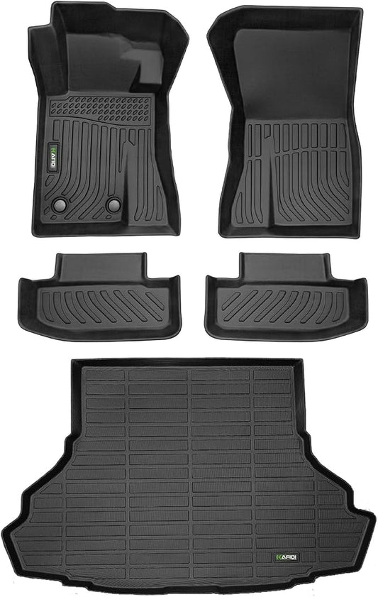 HAFIDI® Floor Mats & Cargo Liner Set Fit for 2015-2026 Ford Mustang (Not Mustang Mach E & Without Subwoofer in The Trunk) All Weather TPE Anti-Slip Car Full Set Floor Liners Custom Accessories - Black
