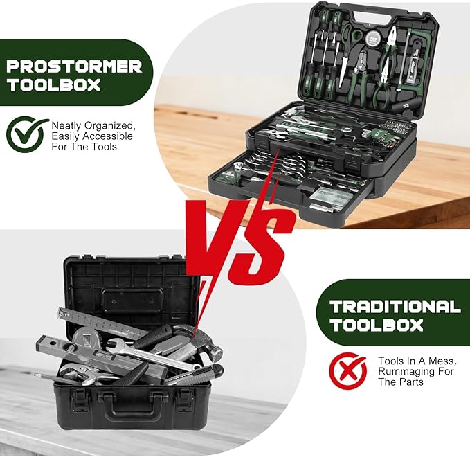 Prostormer 269-Piece Tool Set, Complete Tool Kit for Home, Auto and Mechanics Repair, General Household Hand Tool Box with Drawer for Men & Women (Green)