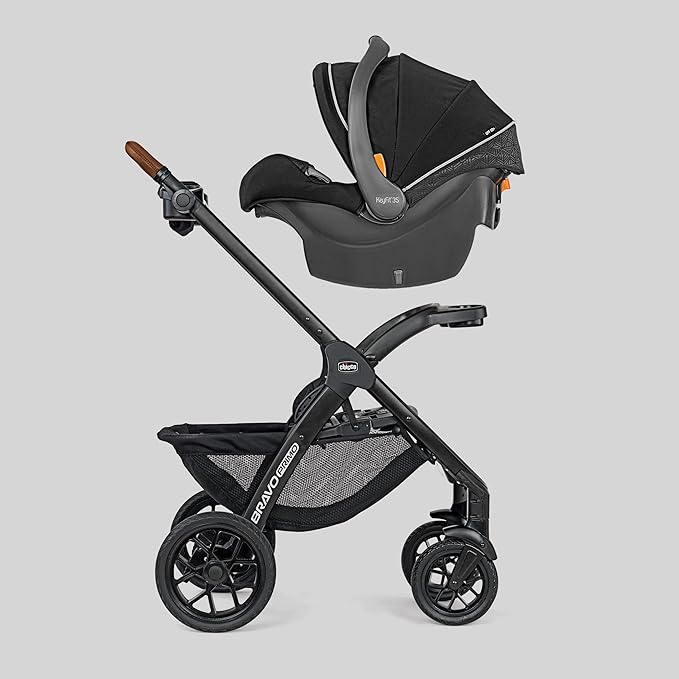 Chicco Bravo Primo 3-in-1 Trio Travel System, Bravo Primo Quick-Fold Stroller with KeyFit 35 Zip Infant Car Seat and Base, Springhill/Black