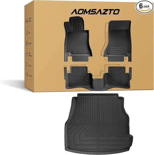 Floor Mats & Cargo Liner for Mercedes-Benz C-Class Sedan 2022-2026 | All Weather Custom Fit Floor Liners & Trunk Mat for C300 C43 AMG C63 AMG, Black