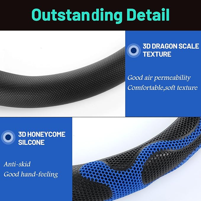 DaisyInner 15 Inch Truck Steering Wheel Cover Leather Wheel Semi-Truck Comfy Grip Cover Anti Slip Car Accessory, Fits Rv, Big Rig and Classic Car (Blue, Classic Style)