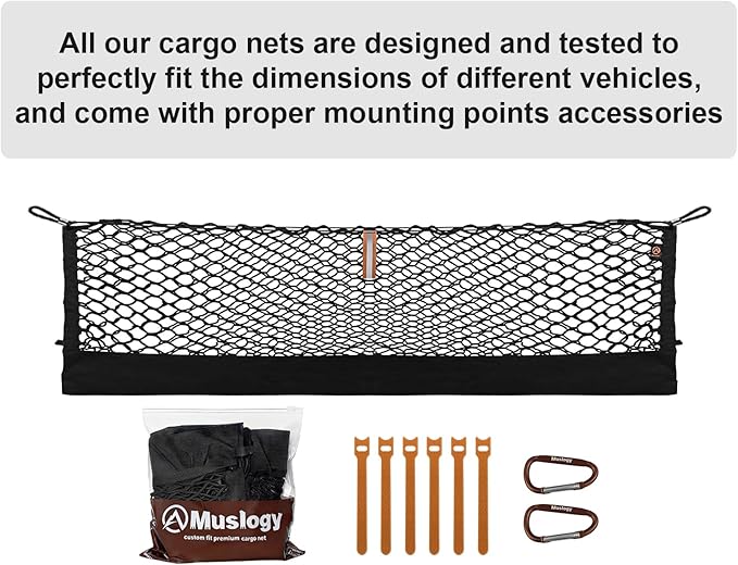 Muslogy Truck Bed Cargo Net Trunk Netting Compatible with 2021-2026 Chevy Suburban&Tahoe|GMC Yukon&Yukon XL| Escalade Accessories, Pickup Cargo Organizer SUV Sedan Storage Net w/Heavy Duty Carabiners
