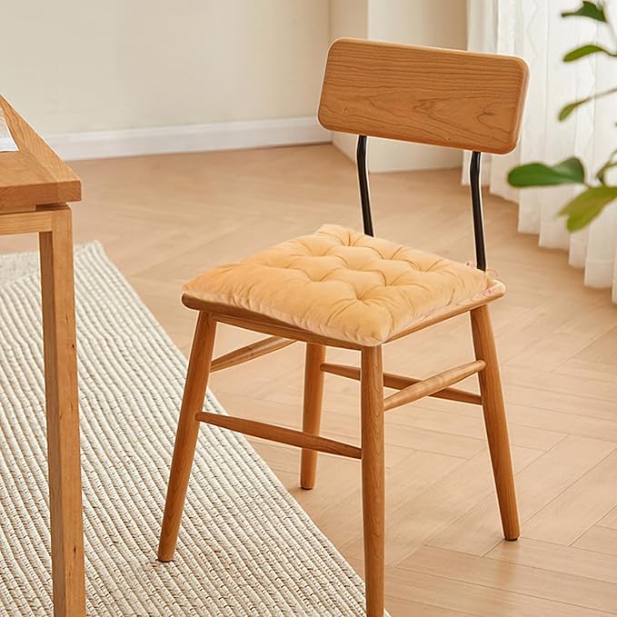Set of 2 Chair Cushions for Dining Chairs with Ties, Indoor Non-Slip Kitchen Chair Pad and Dining Room Seat Cushion Mat for Office Living Room Outdoor 15.5" - Turmeric Yellow