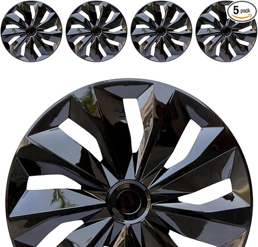 ABX Hubcaps, 16 inch hubcaps Set of 5, Wheel Rim Cover ABS Material, Snap On Car Truck SUV Replacement, for Toyota Camry Nissan Mazda etc, Black