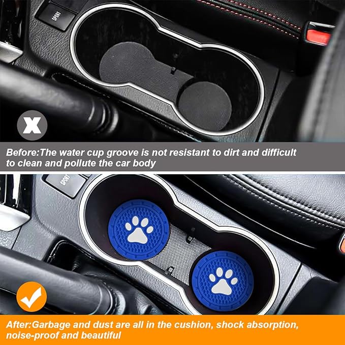 Osilly Car Cup Holder Coaster, 4 Pack PVC Paw Print Anti Slip Insert Coasters, 2.75 Inch Universal Cute Dog Paw Auto Drink Mat, Car Interior Accessories Decor for SUV, Truck, RV and More (Blue)