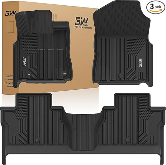 3W Floor Mats for Toyota Tundra 2014-2021 (Only for CrewMax Cab), TPE All Weather Custom Fit Floor Liner for Tundra Accessories SR5/TRD/Limited 1st and 2nd Row Full Set Car Mats Easy Clean, Black