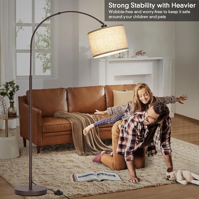Seaside village Floor Lamp for Living Room, Arc Lamp with Adjustable Head, Modern Tall Lamp with On/Off Pedal Switch, Over Couch Standing Hanging Light for Reading, Bedroom, Office (Brown)