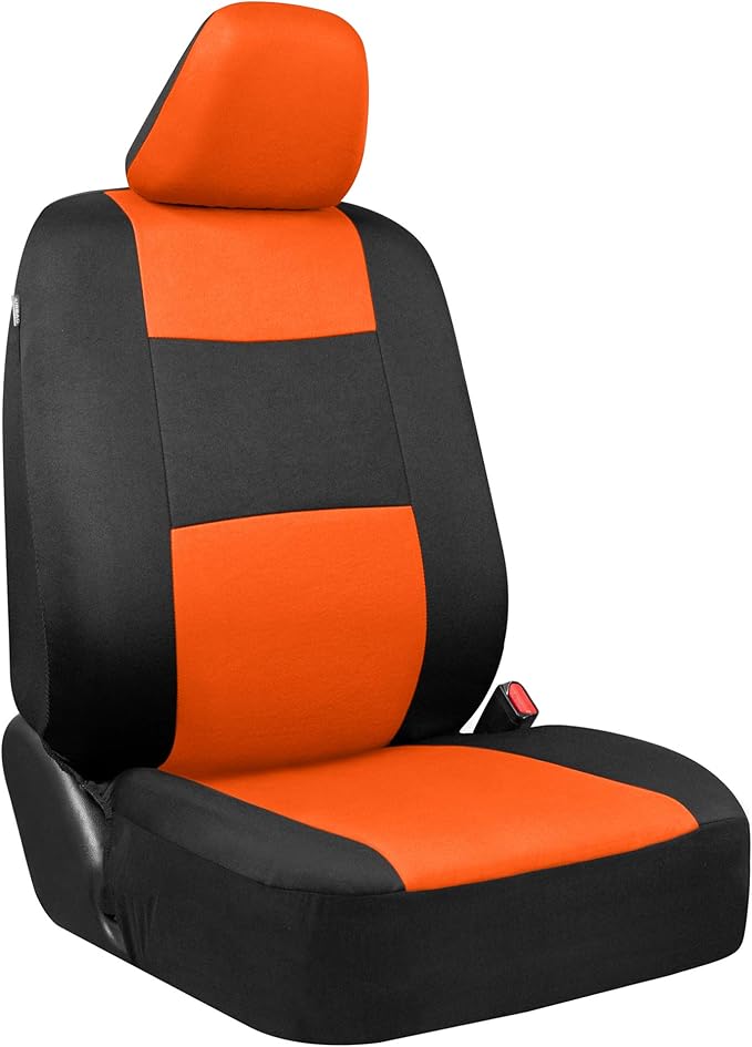 BDK PolyPro Car Seat Covers Full Set in Orange on Black, Front and Rear Split Bench Seat Covers for Cars, Easy to Install Car Seats Cover Set and Accessories for Auto Trucks Van SUV - Orange