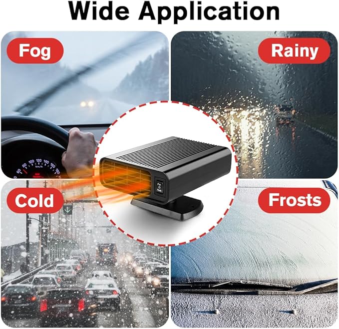 12V Car Heater -150W Portable Heater for Car Defroster, Car Heater that Plugs into Cigarette Lighter 2-in-1 Heating/Cooling Windscreen Heater Fan