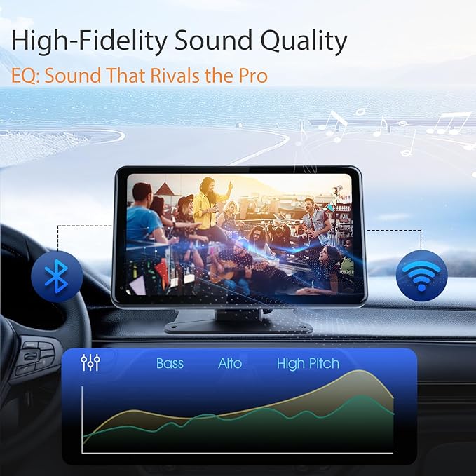 Haudio 7" Wireless Apple CarPlay Screen for Car, Portable Car Radio with Carplay & Android Auto, 1080p Backup Camera, GPS, Mirror Link, Voice Control, FM Transmission, Support SD/TF Interface