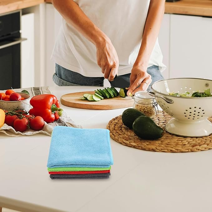 ARTIBETTER Microfiber Cleaning Cloths 24pcs Set, Ultra-Absorbent Dish Towels for Kitchen and Car Detailing, Lint-Free Multipurpose Wipes with Fast Drying for Household and Surface Cleaning