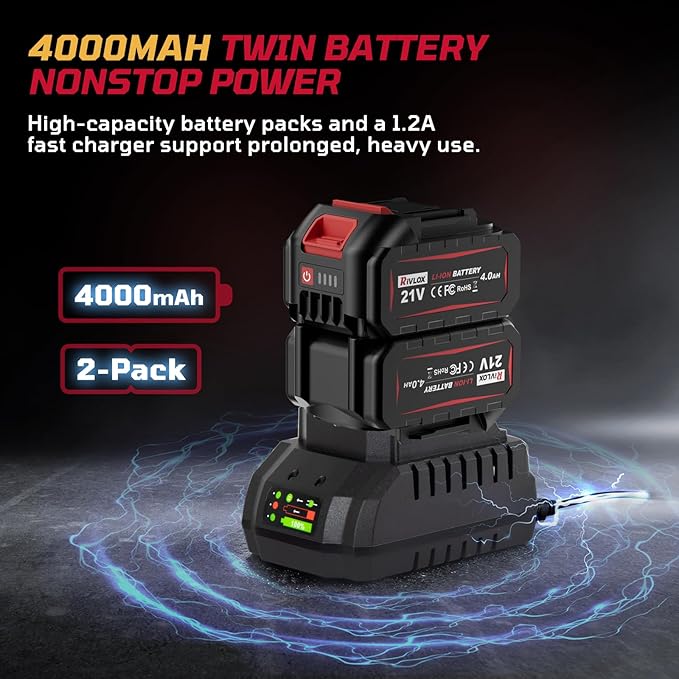 Cordless Impact Wrench1/2 Inch, 800N. M/590Ft-lbs Power Impact Gun Kit, High Torque Electric Impact Driver for Car RV Tire,LED Light,4.0Ah Battery,Car/DIY Furniture/Home,Power tools,Red Toolbox
