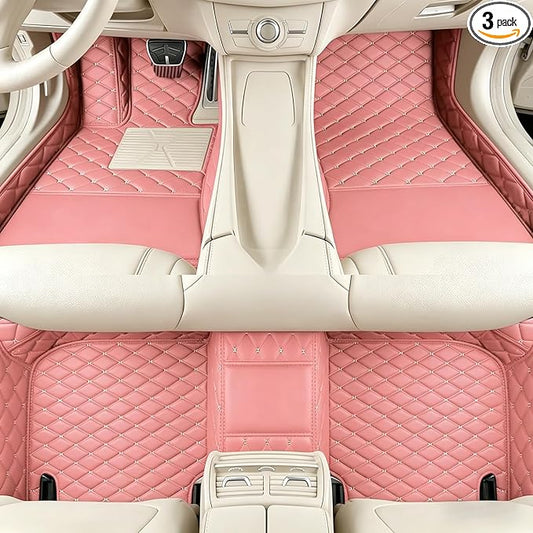 Custom Car Mats with Text & Image Personalization, Upload Your Own Word/Name/Photo, All-Weather Leather Floor Liners for SUV Sedan Truck(Pink)