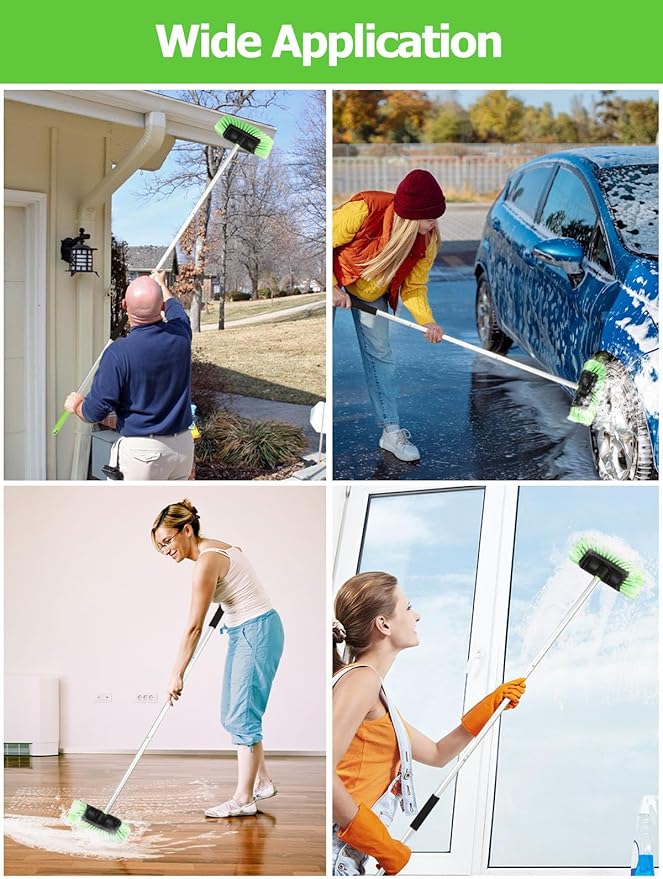 Five-Sided Car Wash Brush with Long Handle，Soft Bristle Scrub Cleaning Mop with Extendable Handle for Car, SUV, Truck, Caravan, Boat, House Siding, Sweep Snow 60”/151cm