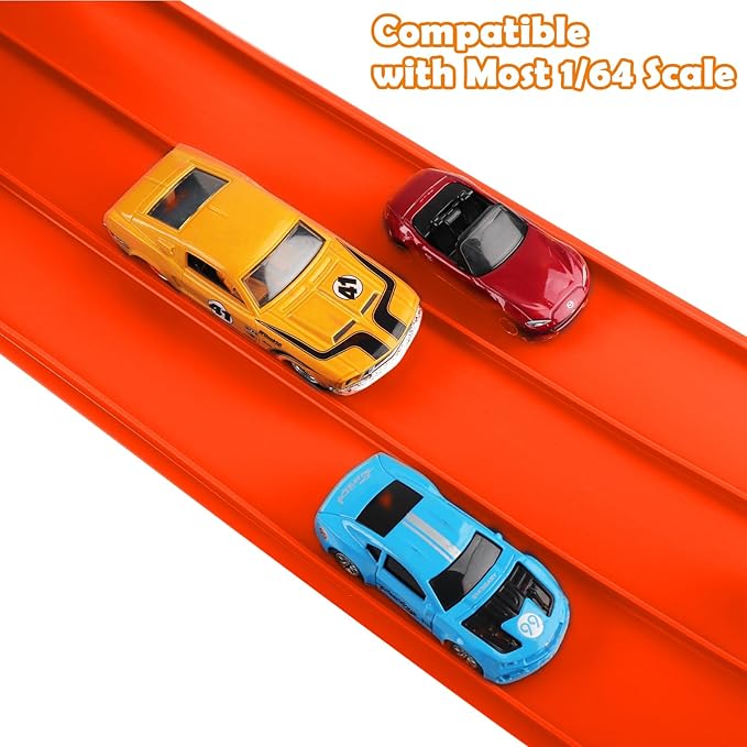 3-Lane Flexible Race Track for Kids 15ft Race Car Track Compatible with Diecast 1/64 Scale Cars, Flexible Car Track Race Ramp Toy with Strong Suction Cups