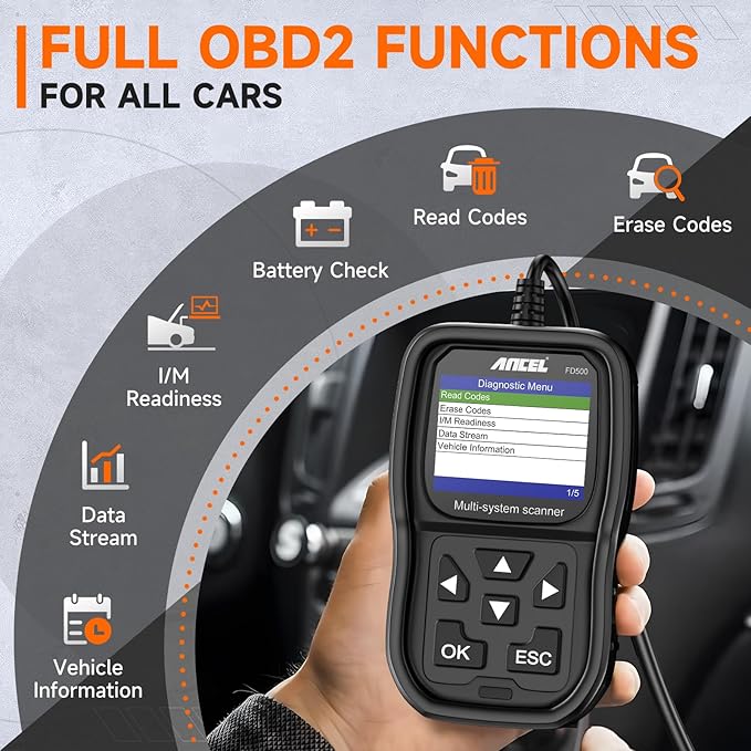 ANCEL FD500 OBD2 Scanner fits for Ford Lincoln Mercury - All Systems Code Reader with Engine, ABS, SRS, Transmission, 4WD Diagnostics - Scan Tool with EPB, Throttle, Oil Reset, Battery Registration