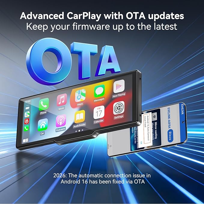 Portable Carplay Screen for Car, 10.26" Wireless Carplay Car Stereo & Android Auto, OTA Updates, Car Play Touchscreen with 1080P Backup Camera,GPS Navigation,Voice Control,5.0 Bluetooth (10.26inch)