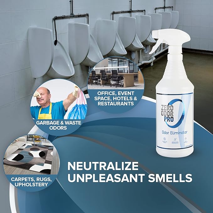Zero Odor Pro Commercial Strength Odor Eliminator, Room Deodorizer and Air Freshener, Trigger Spray, 32 oz, White/Blue