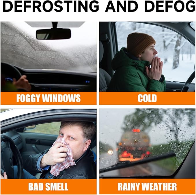 Car Heater 12V 200W 2-in-1 Defroster & Defogger, Fast Heating, Large Airflow, 360° Rotation, Durable High-Temp Design for All 12V Vehicles