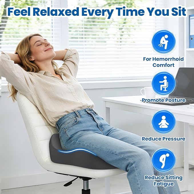 SweetSlubr Large Donut Pillow Seat Cushion for Hemorrhoid Discomfort&Tailbone Pressure, Office Chair Cushion for Long Sitting, Ergonomic Coccyx Pillow for Postpartum Pregnancy, (Grey, X-Large)