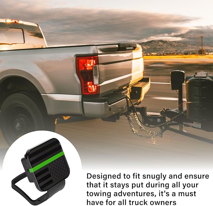 2 Inch Rubber Trailer Hitch Cover, Durable Tow Hitch Covers with American Flag, Car Exterior Accessories Fits for 2 Inches Hitch Receivers, Hitch Cover Tube Plug Cap for Trucks(Black&Green Line)