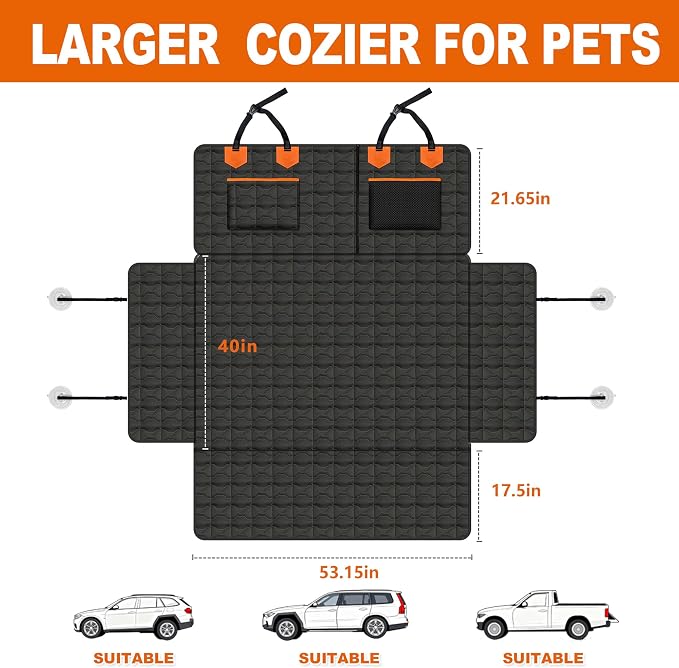 IJVAE SUV Cargo Liner for Dogs, Waterproof Dog Trunk Cover with Bumper Flap Protector, Pet Cargo Mat for SUVs Sedans Vans, Non-Slip Scratchproof Dog Seat Cover，Large Size Universal Fit, Black