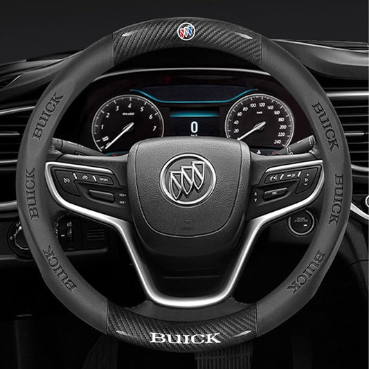 fit for Buick Steering Wheel Cover, Carbon Fiber Texture Nappa Leather,Custom Embossed Logo, Round Shape,Car Steering Wheel Protector Compatible with Buick Envista Encore Enclave Accessories
