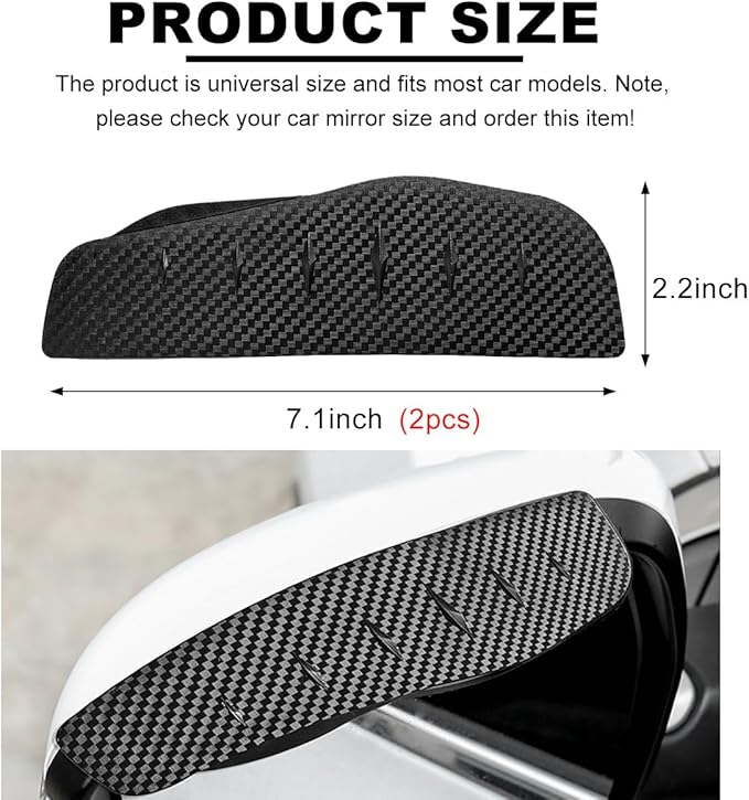 Wevdn 2 PCS Mirror Rain Visor Eyebrow, Waterproof PVC Auto Exterior Rear View Mirror Rain Visor Guard, Rainproof Side Mirror Rain Visor Eyebrow Cover for SUV Truck, Car Accessories (Carbon/Anti-Noise)