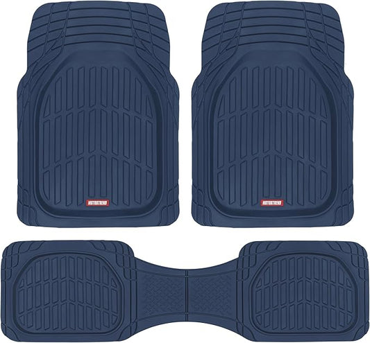 Motor Trend FlexTough Floor Mats for Cars, Blue Deep Dish All-Weather Car Mats, Waterproof Trim-to Fit Automotive Floor Mats for Cars Trucks SUV, Universal Floor Liner Car Accessories