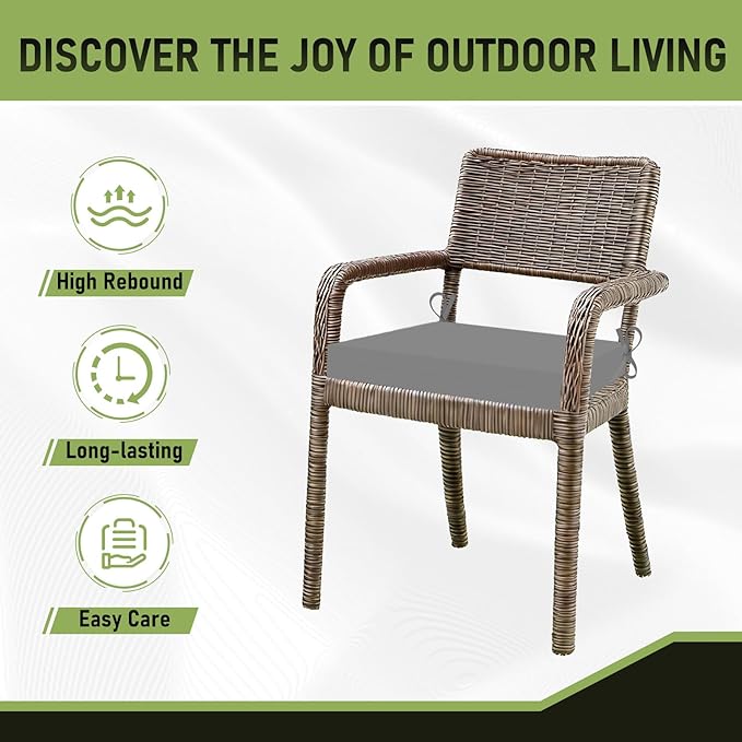 Basic Beyond Outdoor Chair Cushions Set of 6, Square Corner Outdoor Cushions for Patio Furniture, Water Resistant Patio Chair Cushions with 2 Ties, 18.5x16x3, Light Grey